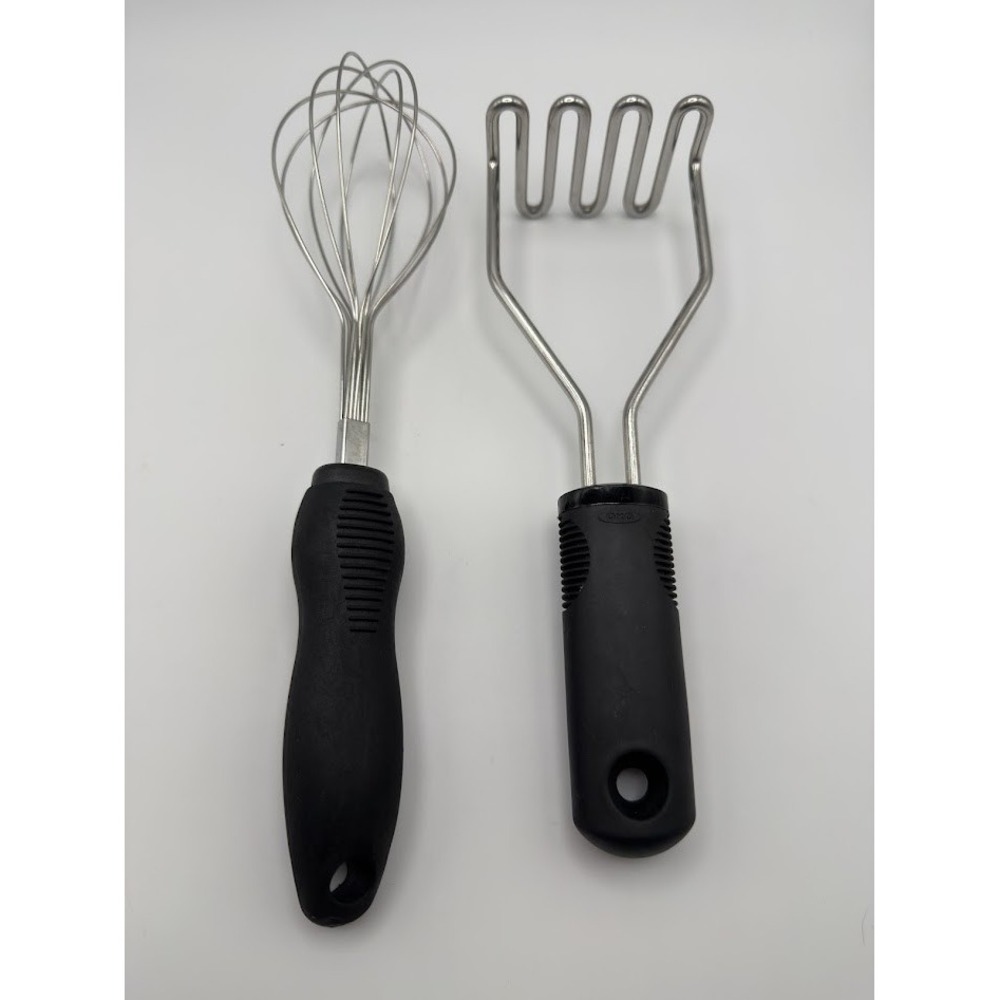 OXO Stainless Steel Potato Masher & Generic Wisk - Black Silver Ergonomic